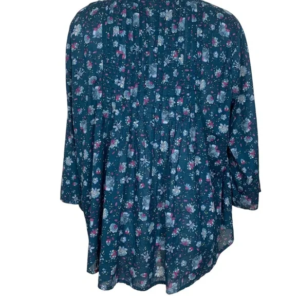 J. Jill Pintuck Floral Flare Sleeve Cotton Top Blouse XL - Picture 7 of 11